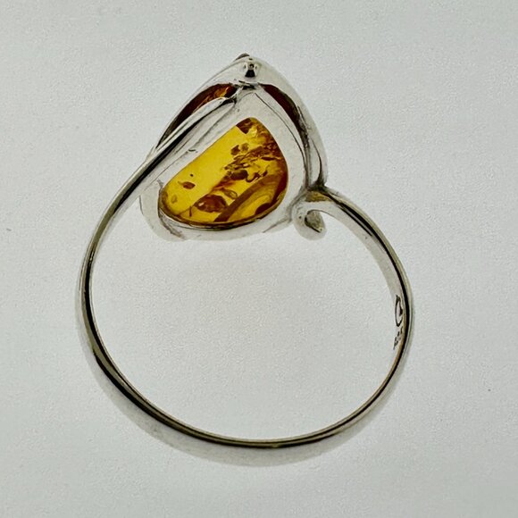 925 Sterling Silver Amber Teardrop Ring - Size 9.5 - Picture 8 of 15